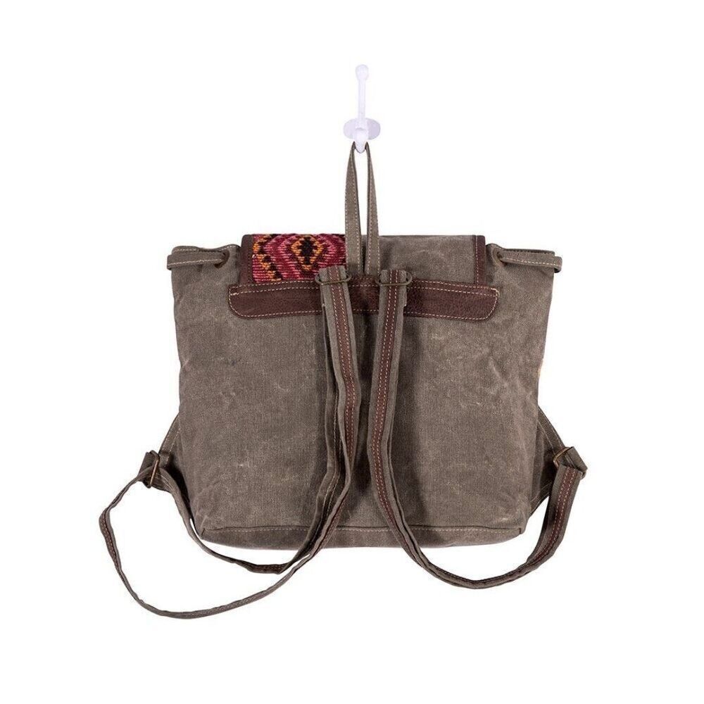 Myra Bag Handmade Singapore Backpack Upcycled Canvas & Cowhide Leather - Picture 7 of 10